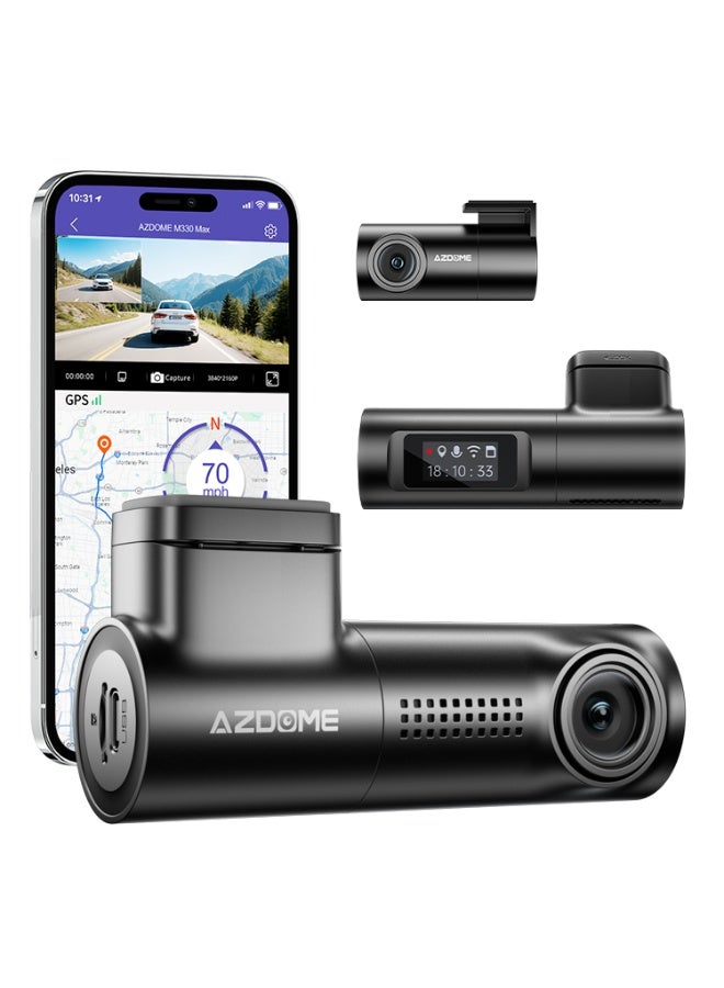 أزدوم كاميرا سيارة AZDOME M330 Max بدقة 4K أمامية و2.5K خلفية، كاميرتان، نظام ADAS، GPS مدمج، واي فاي 5G، تحكم صوتي، رؤية ليلية، ومراقبة 24 ساعة - Image 1